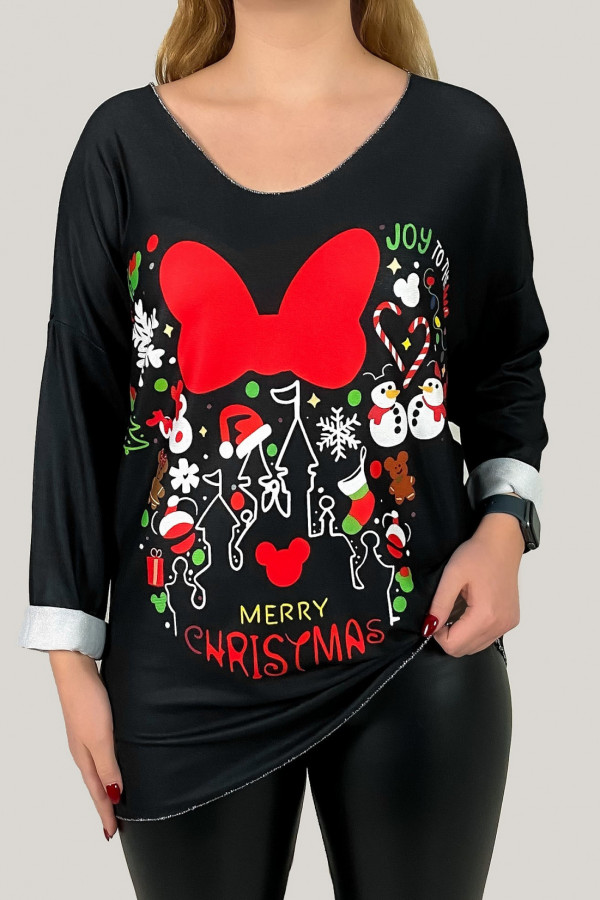 Luźna bluzka damska tunika nietoperz lekki świąteczny sweterek bałwanki