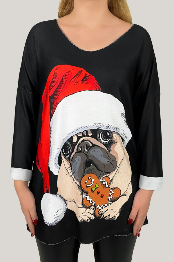 Luźna bluzka damska tunika nietoperz lekki świąteczny sweterek mops