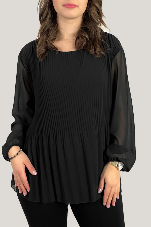 Elegancka duża bluzka koszula w kolorze czarnym plisowana