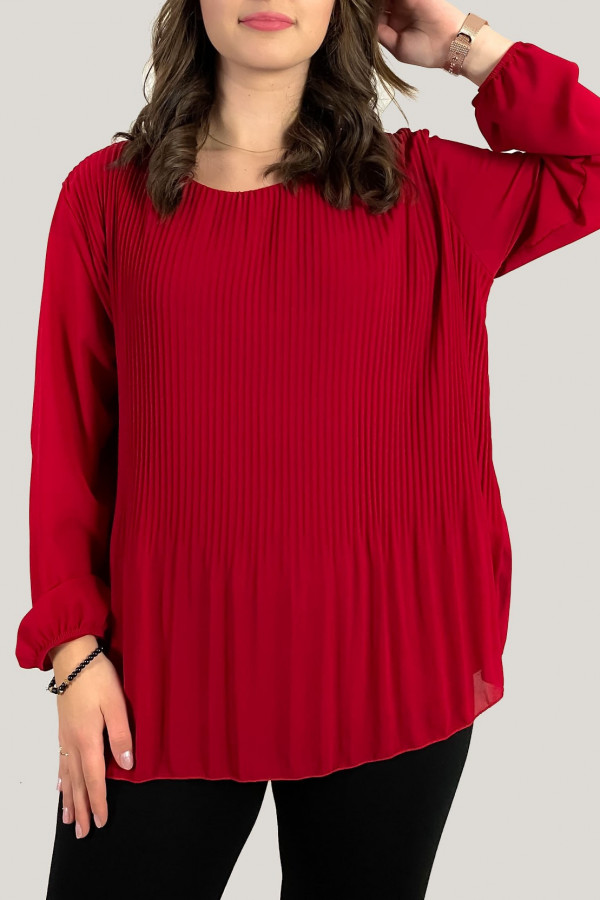 Elegancka duża bluzka koszula w kolorze czerwonym plisowana