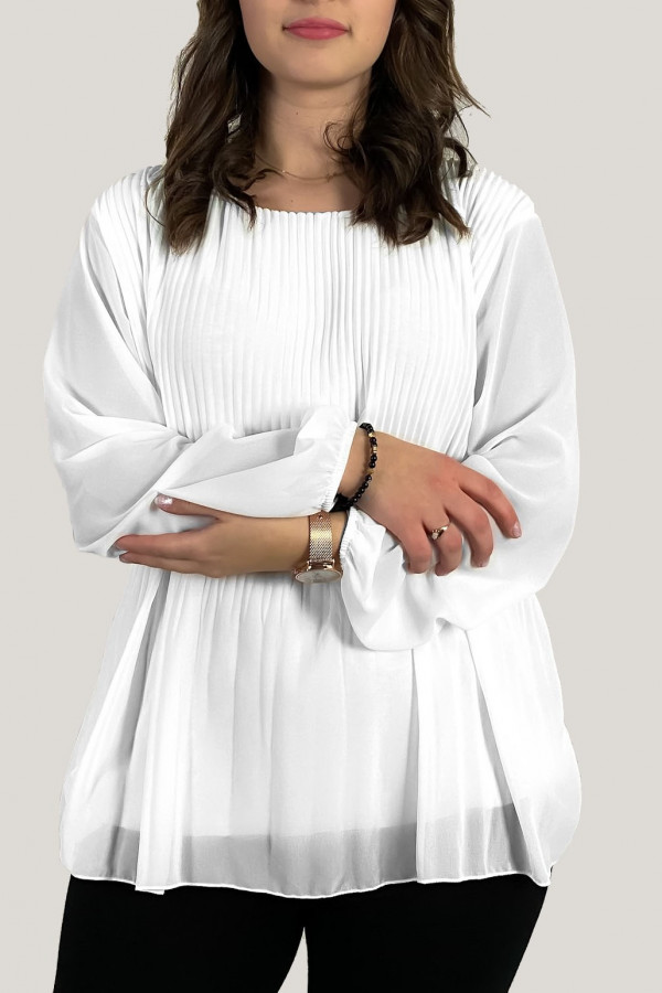 Elegancka duża bluzka koszula w kolorze białym plisowana