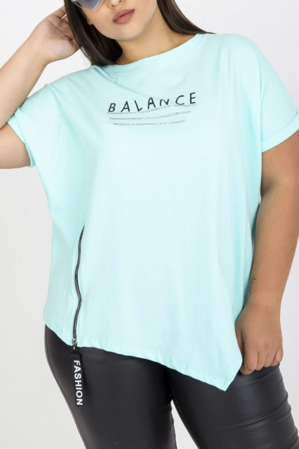Asymetryczna bluzka damska w kolorze miętowym zamek zip Balance