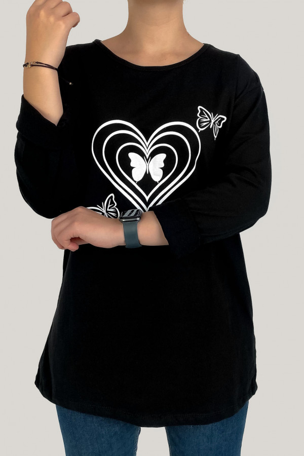 Bluzka damska z długim rękawem plus size w kolorze czarnym serce 2