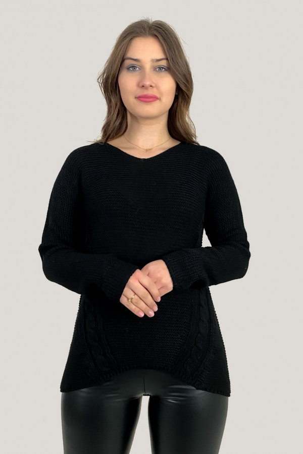 Sweter damski w kolorze czarnym ażurowy wzór na plecach 3