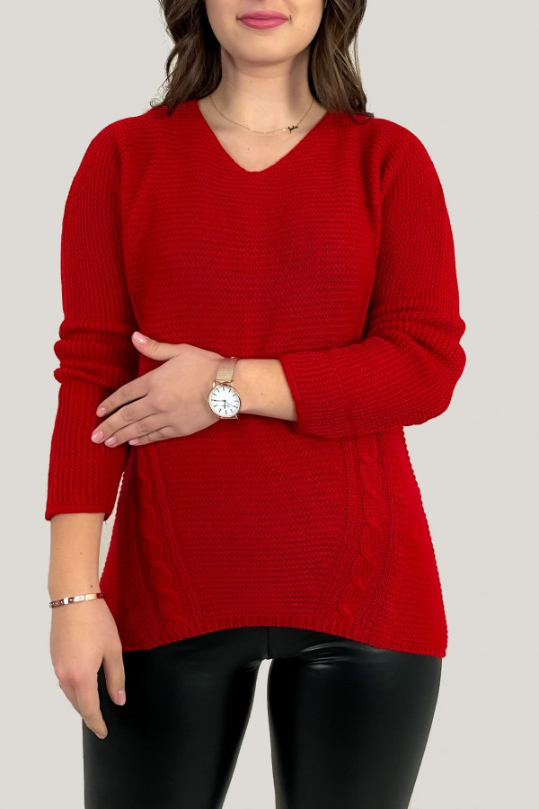 Sweter damski w kolorze czerwonym ażurowy wzór na plecach
