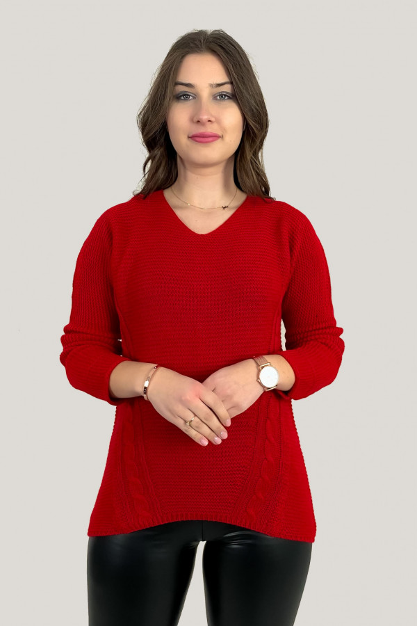 Sweter damski w kolorze czerwonym ażurowy wzór na plecach 1
