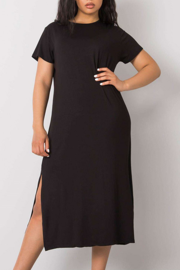 Sukienka plus size z wiskozy w kolorze czarnym z rozcięciem Mahima