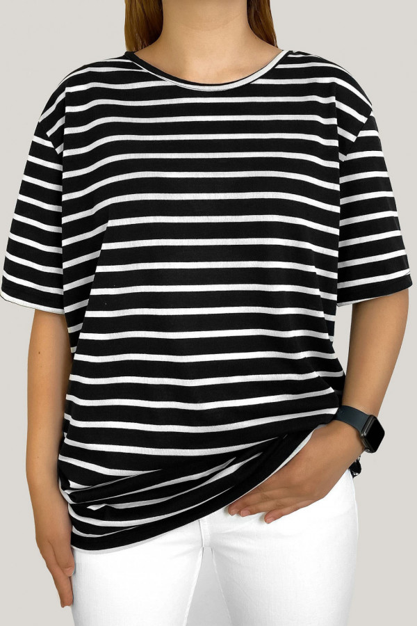 T-shirt plus size koszulka bluzka damska w kolorze czarnym paski