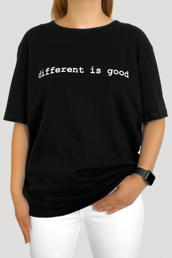 T-shirt plus size bluzka damska w kolorze czarnym napis different is good