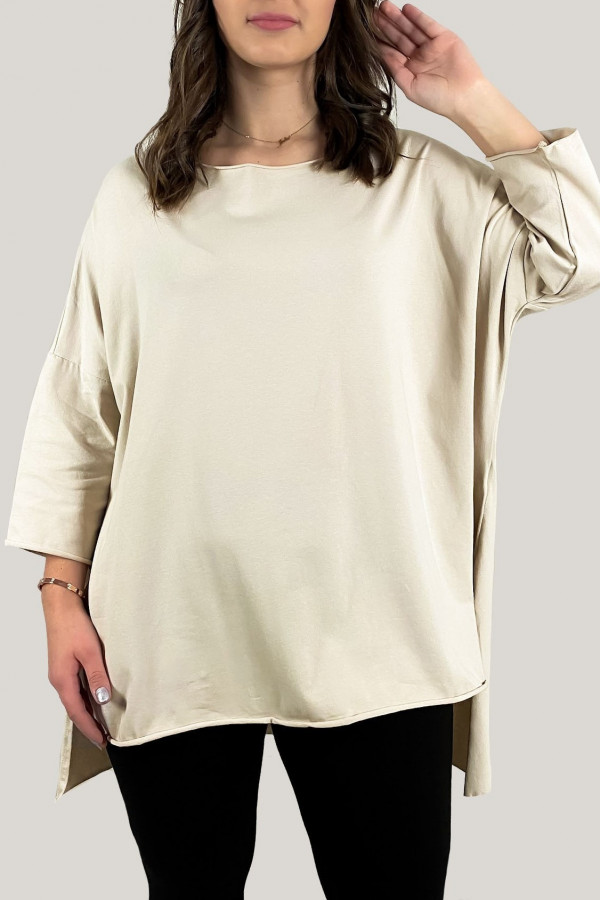Tunika bluzka damska w kolorze beżowym oversize dłuższy tył gładka Gessa
