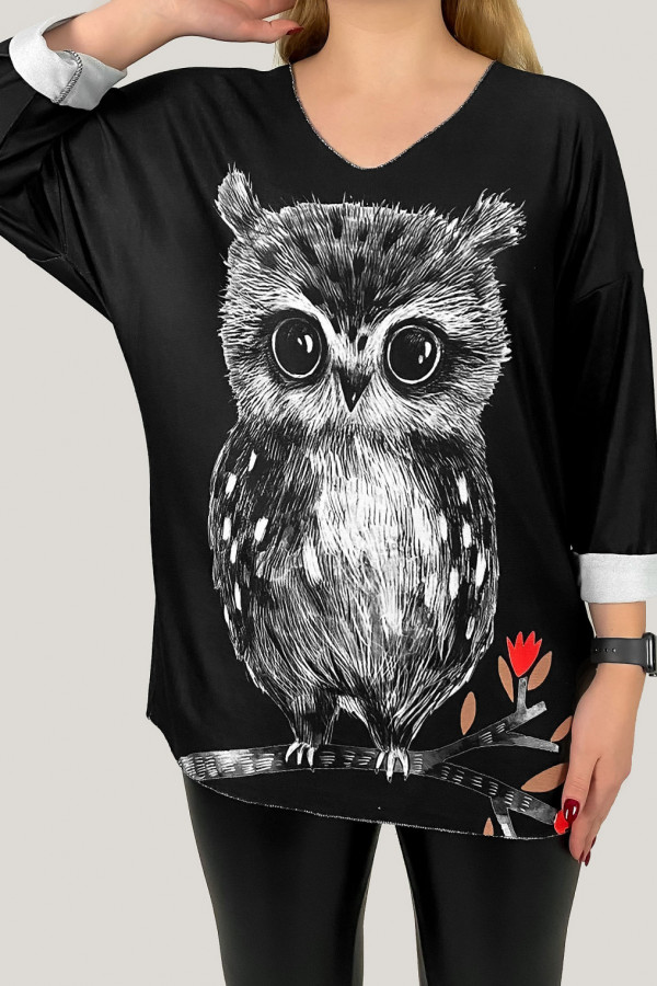 Luźna bluzka damska nietoperz lekki sweterek sowa owl 1