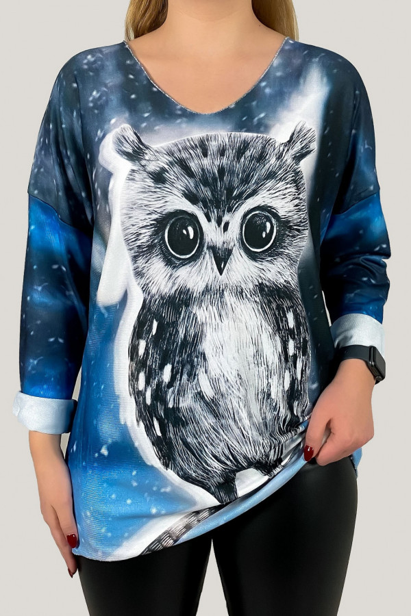 Luźna bluzka damska nietoperz lekki sweterek sowa owl
