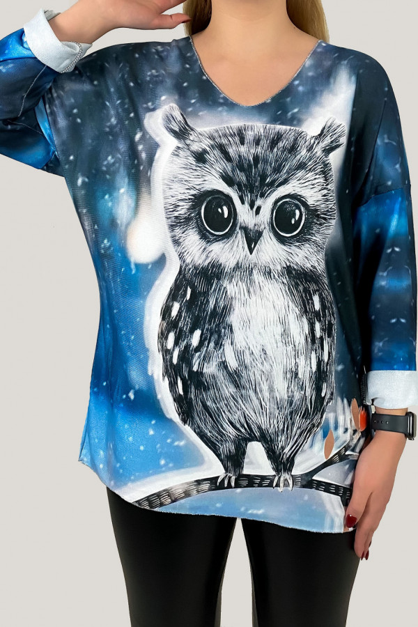 Luźna bluzka damska nietoperz lekki sweterek sowa owl 2
