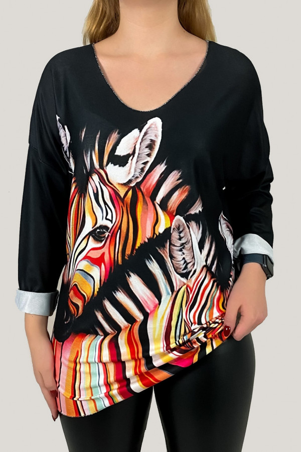 Luźna bluzka damska nietoperz lekki sweterek zebra