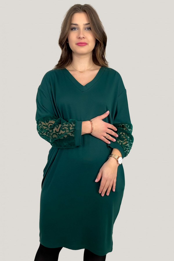 Sukienka w kolorze zielonym z kieszeniami koronkowe rękawy Aleksa 2