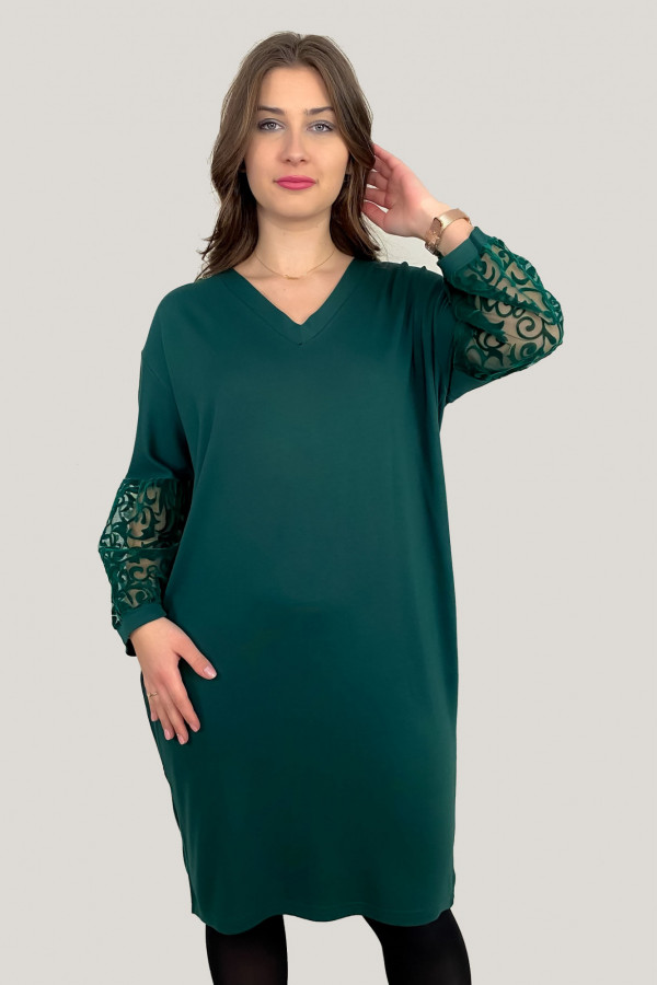 Sukienka w kolorze zielonym z kieszeniami koronkowe rękawy Aleksa 1
