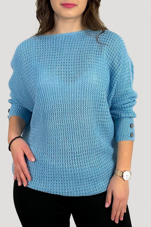 Sweter damski w kolorze błękitnym nietoperz guziki Dixi