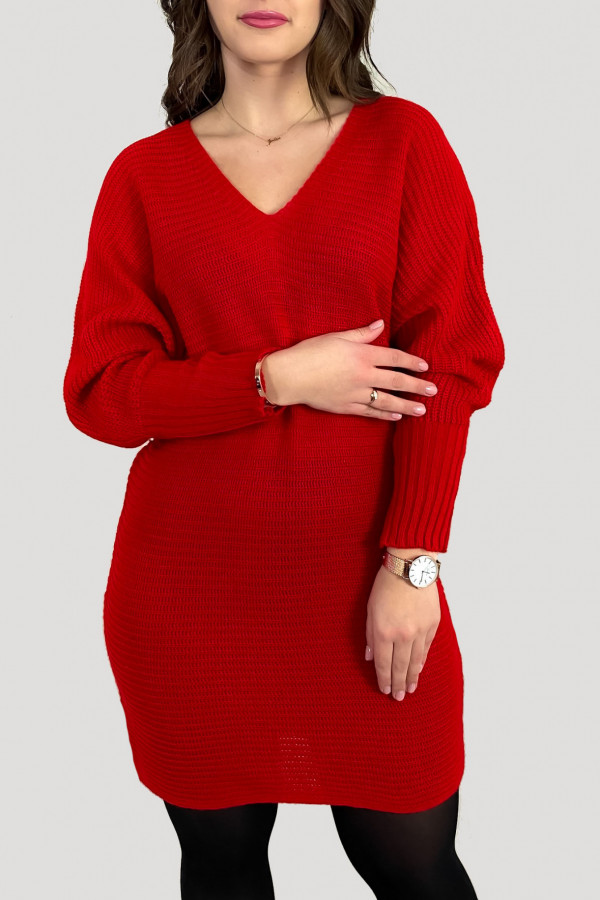 Sukienka tunika sweter w kolorze czerwonym nietoperz Panama