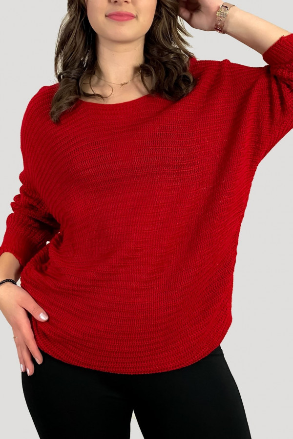 Sweter damski w kolorze czerwonym nietoperz oversize Malta