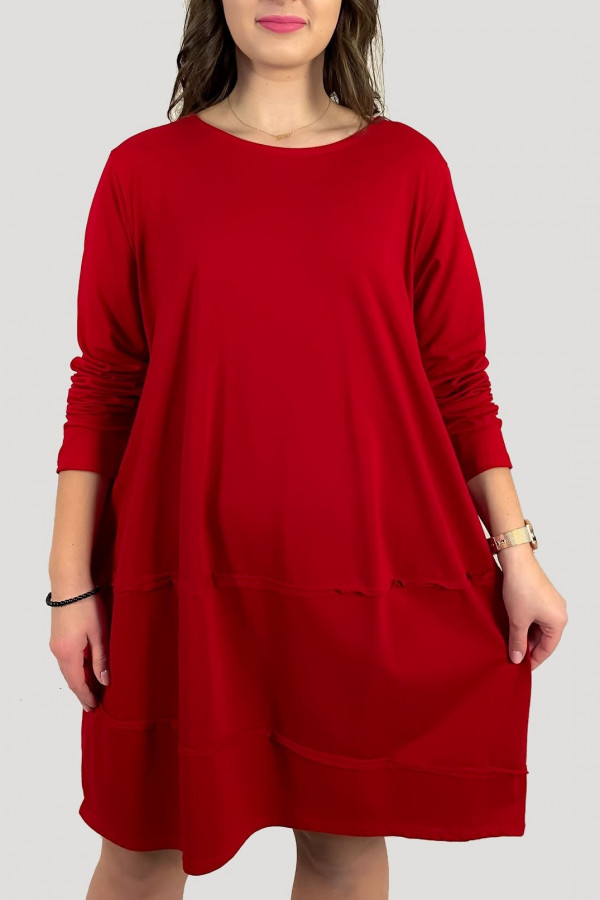 Bawełniana duża sukienka w kolorze czerwonym z kieszeniami UMA
