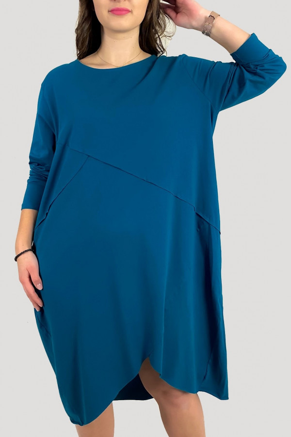 Bawełniana sukienka plus size w kolorze morskim przeszycia kieszenie Mavis