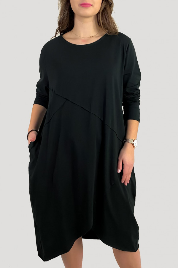 Bawełniana sukienka plus size w kolorze czarnym przeszycia kieszenie Mavis