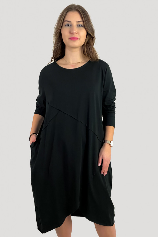 Bawełniana sukienka plus size w kolorze czarnym przeszycia kieszenie Mavis 1