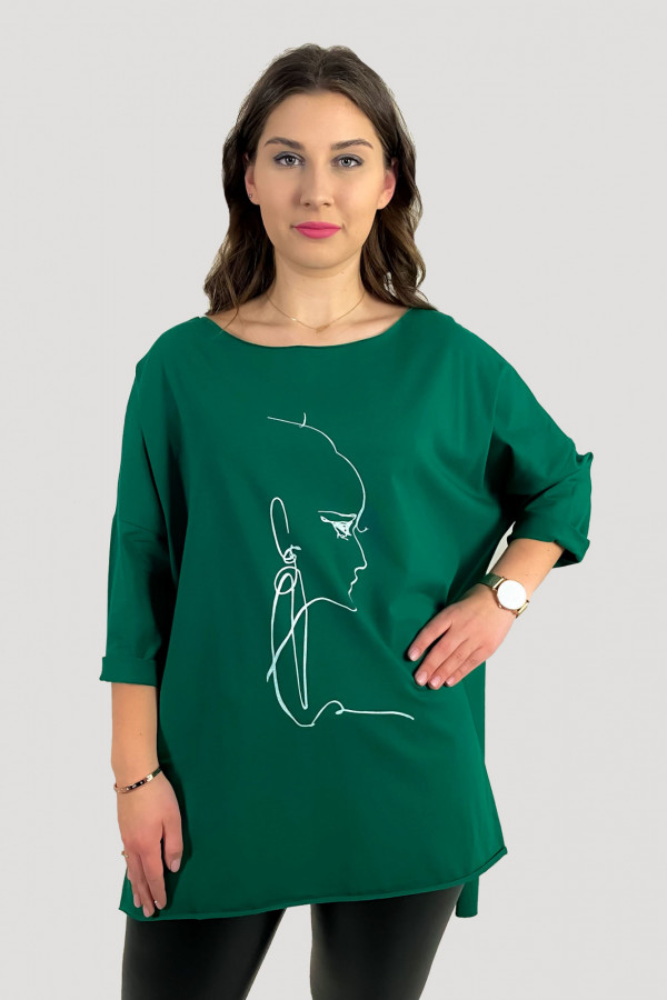 Tunika damska w kolorze butelkowej zieleni oversize dłuższy tył line art woman face 4