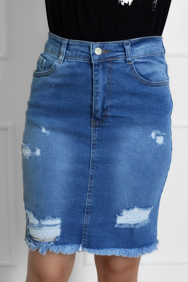 Spódnica jeansowa w kolorze niebieskim denim kieszenie przetarcia 1