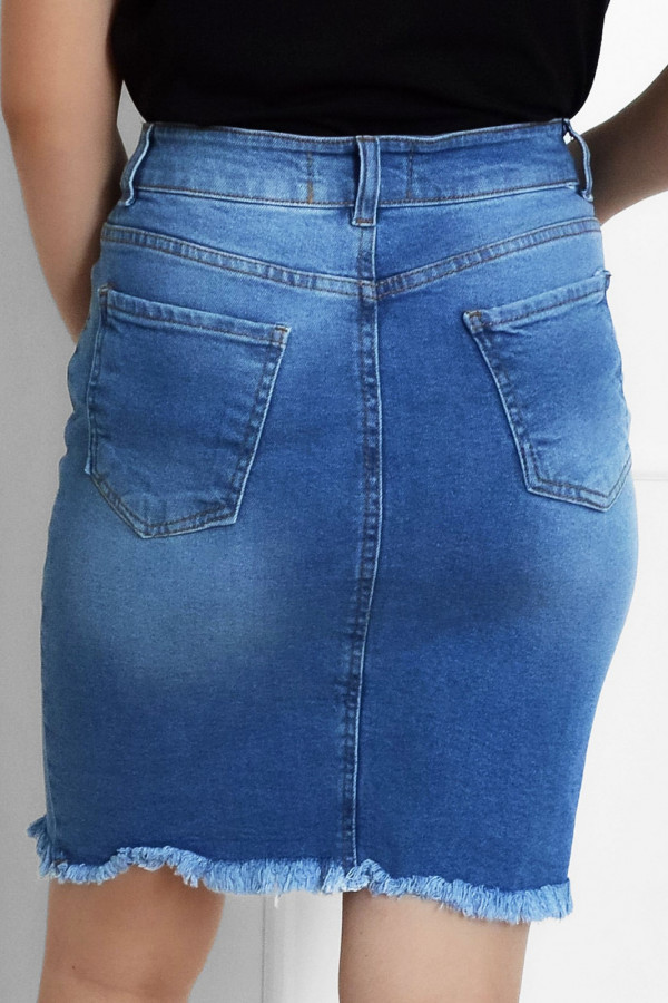 Spódnica jeansowa w kolorze niebieskim denim kieszenie przetarcia 2