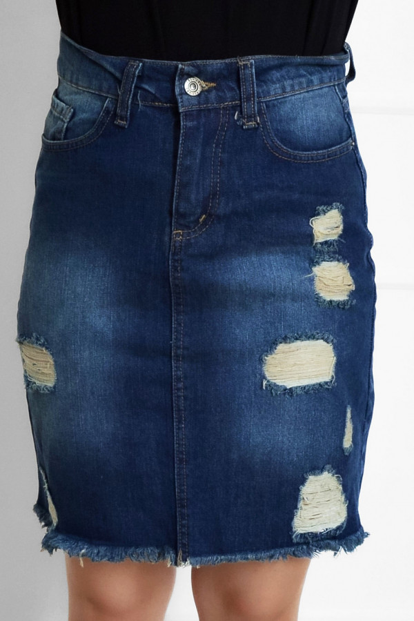 Spódnica jeansowa w kolorze granatowym denim kieszenie przetarcia 2