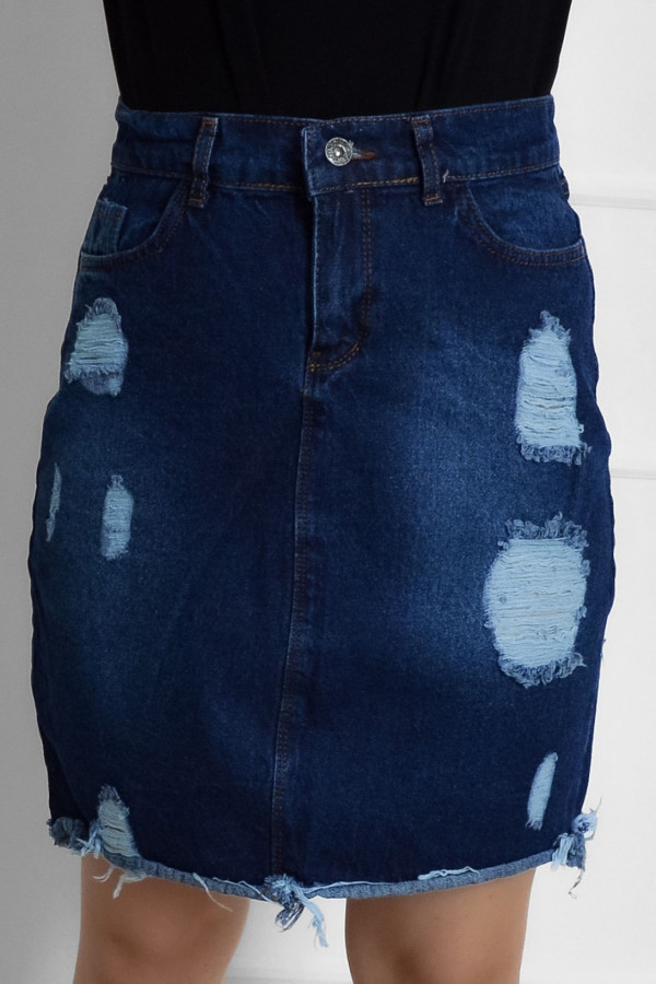 Spódnica jeansowa w kolorze granatowym denim kieszenie przetarcia
