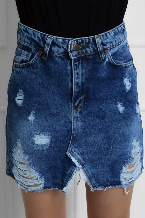 Spódnica jeansowa w kolorze niebieskim denim przetarcia dziury