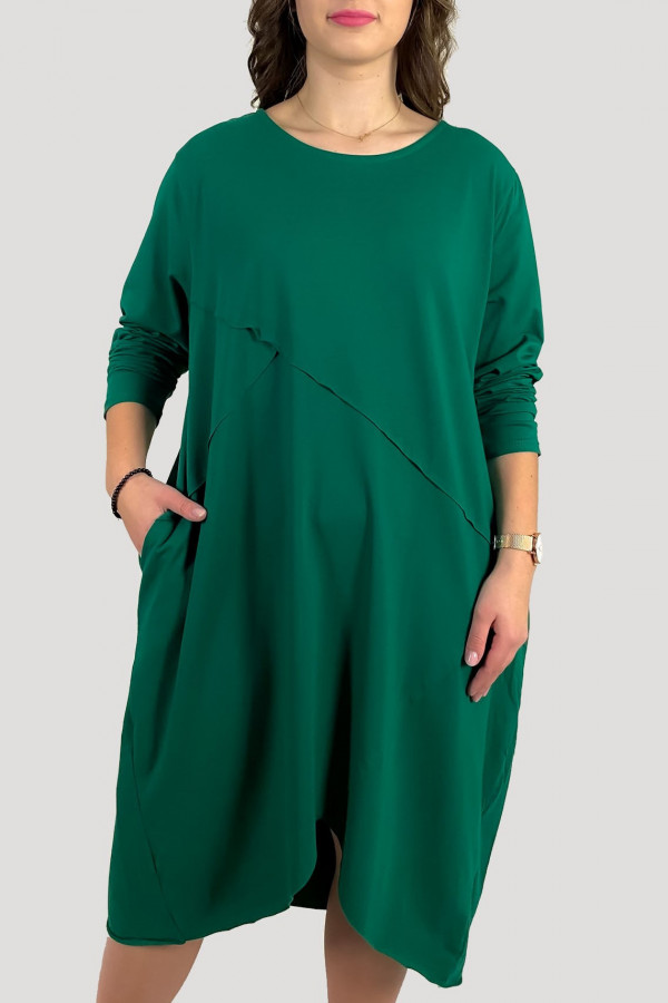 Bawełniana sukienka plus size w kolorze zielonym przeszycia kieszenie Mavis