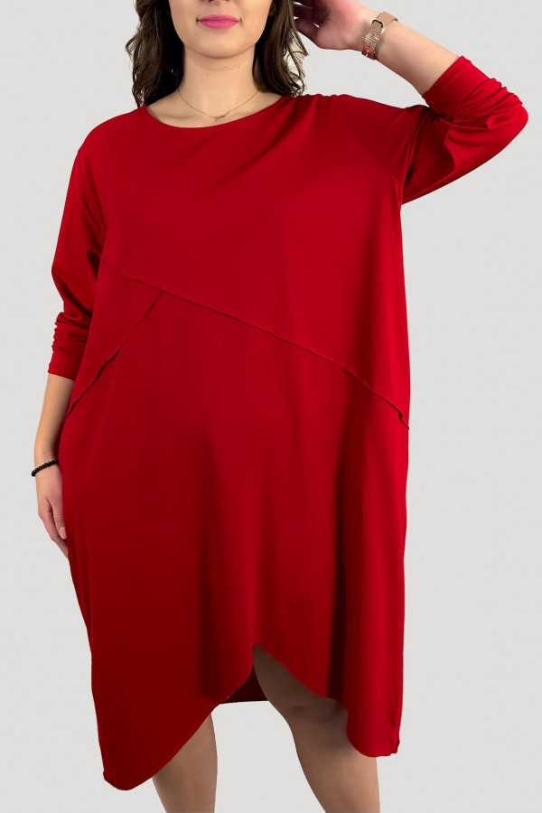Bawełniana sukienka plus size w kolorze czerwonym przeszycia kieszenie Mavis