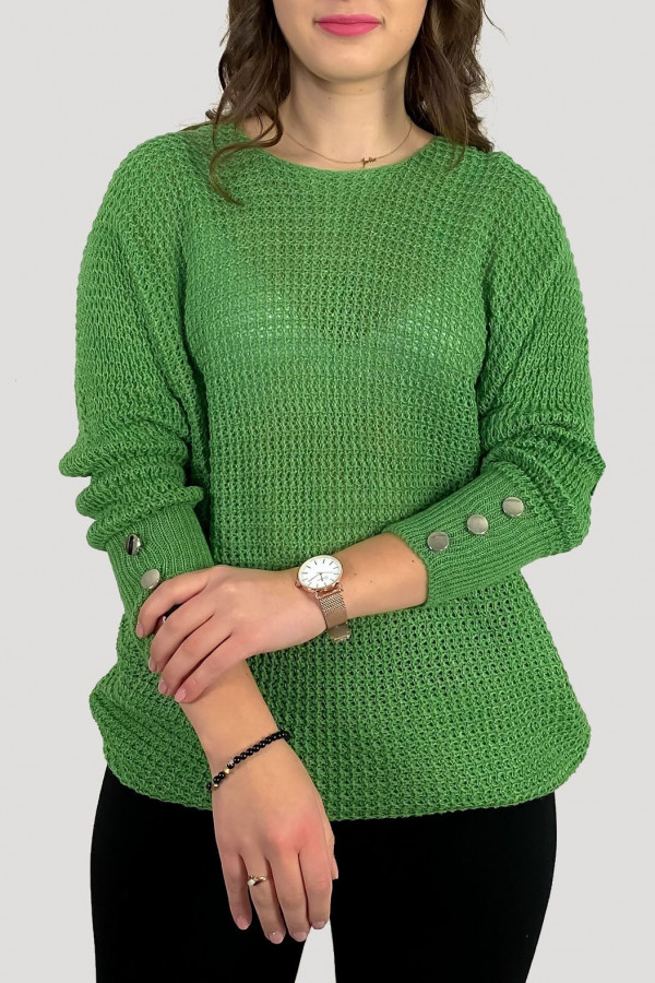 Sweter damski w kolorze zielonym pistacja nietoperz guziki Dixi
