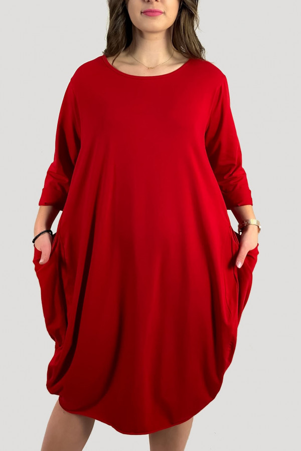 Bawełniana sukienka plus size w kolorze czerwonym z kieszeniami Evelin