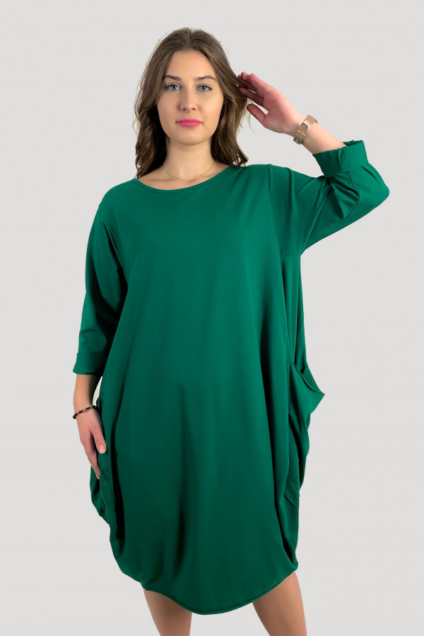 Bawełniana sukienka plus size w kolorze zielonym z kieszeniami Evelin 1