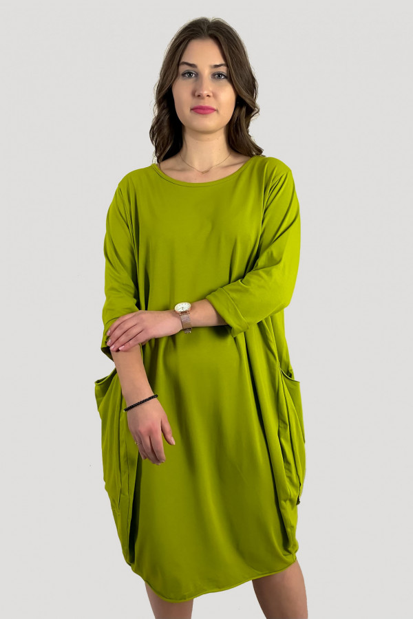Bawełniana sukienka plus size w kolorze limonkowym z kieszeniami Evelin 3