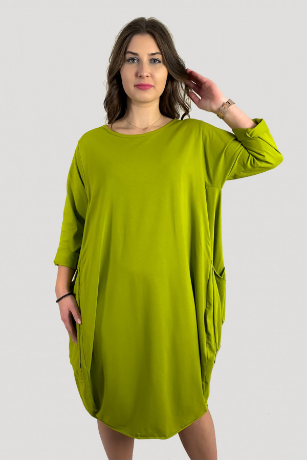 Bawełniana sukienka plus size w kolorze limonkowym z kieszeniami Evelin 4