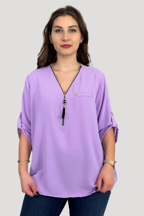 Elegancka bluzka koszula w kolorze lila fiolet dekolt zamek ZIP secret 1