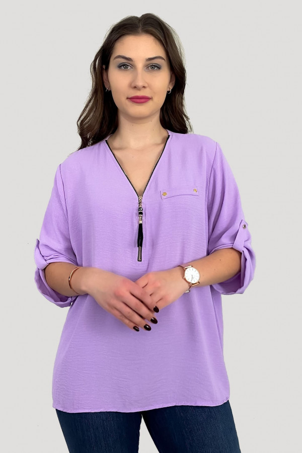 Elegancka bluzka koszula w kolorze lila fiolet dekolt zamek ZIP secret 2