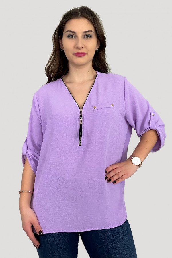 Elegancka bluzka koszula w kolorze lila fiolet dekolt zamek ZIP secret 3