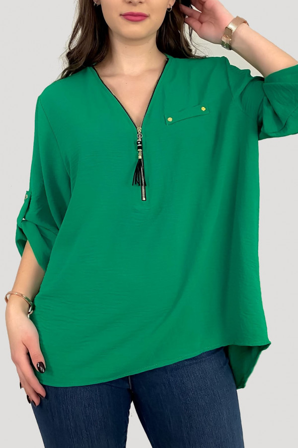 Elegancka bluzka koszula w kolorze zielonym dekolt zamek ZIP secret