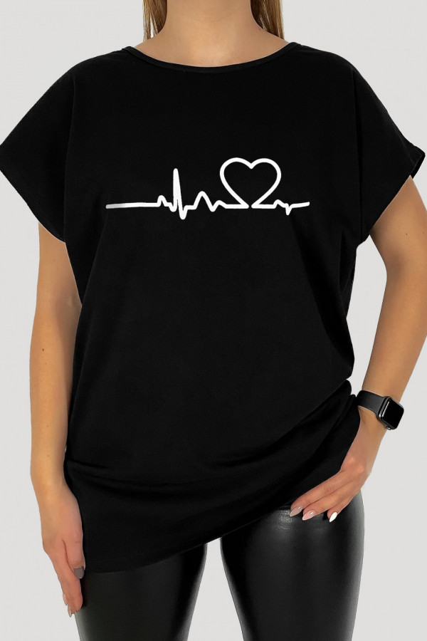 T-shirt plus size koszulka bluzka damska w kolorze czarnym print linia życia