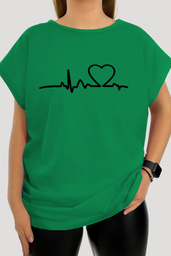 T-shirt plus size koszulka bluzka damska w kolorze zielonym print linia życia