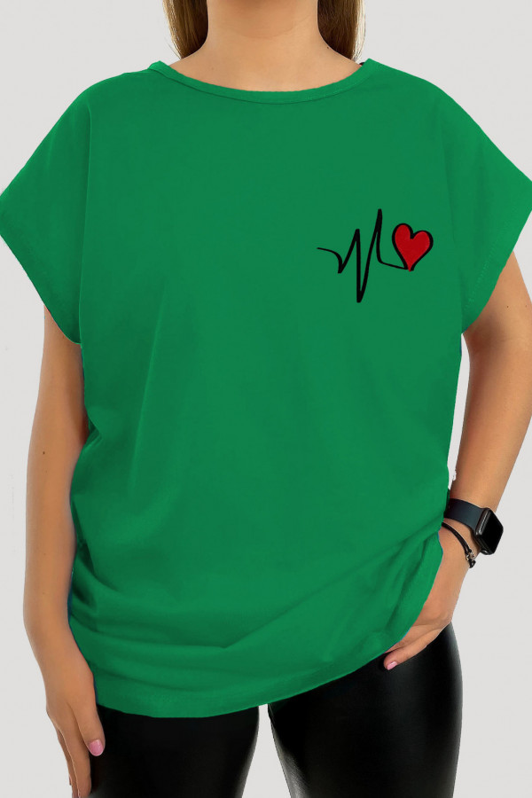 T-shirt plus size koszulka bluzka damska w kolorze zielonym print linia życia serce