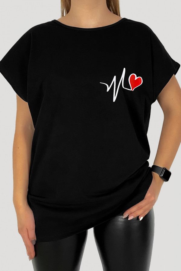 T-shirt plus size koszulka bluzka damska w kolorze czarnym print linia życia serce