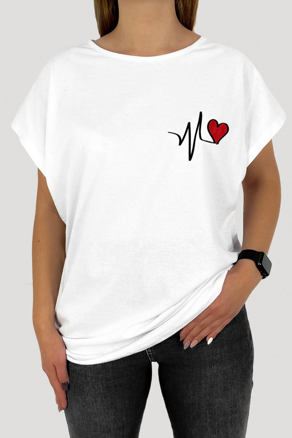T-shirt plus size koszulka bluzka damska w kolorze białym print linia życia serce