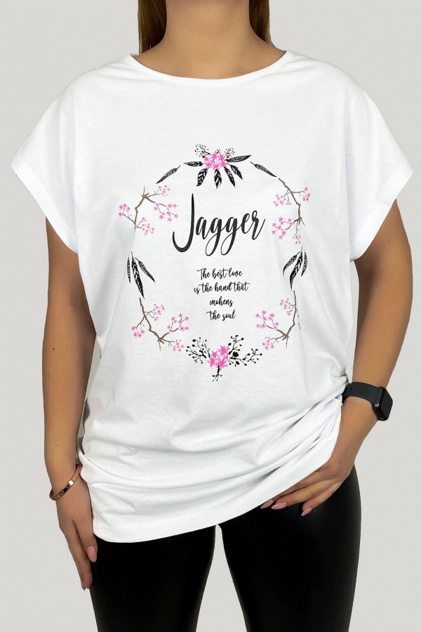 T-shirt plus size koszulka bluzka damska w kolorze białym print kwiaty